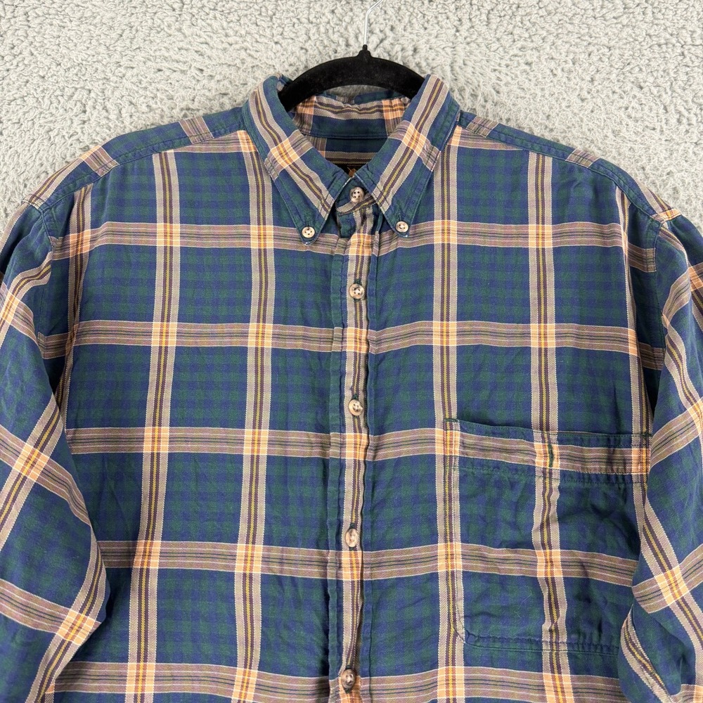 Eddie Bauer Button Down‎ Shirt Mens Medium Blue Plaid Long Sleeve Cotton Vintage - Picture 2 of 14